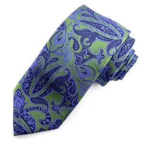Haines & Bonner Mens Tie Blue Green Paisley 100% Silk Thick Necktie